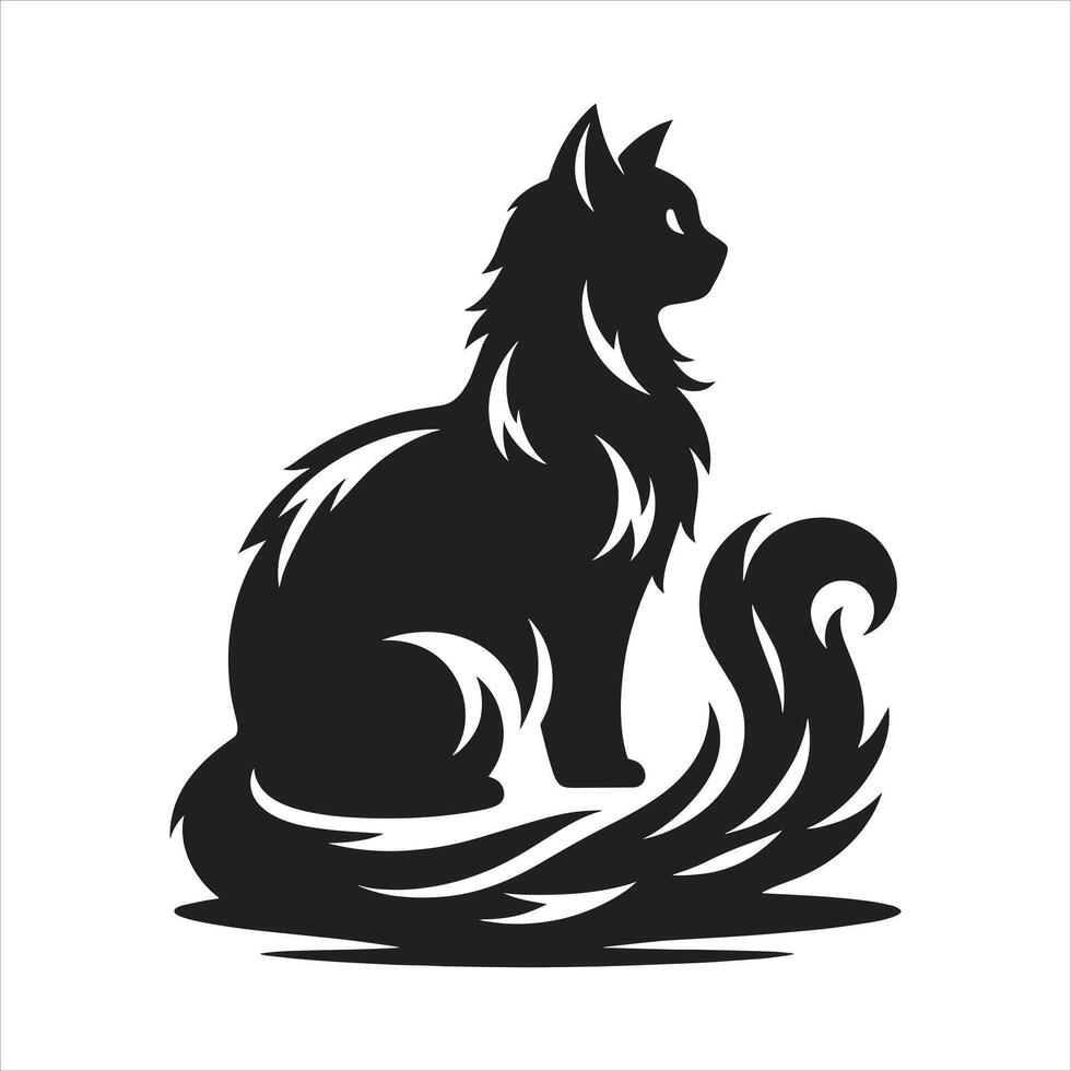 Black and White Cat Silhouette Beautiful Art vector
