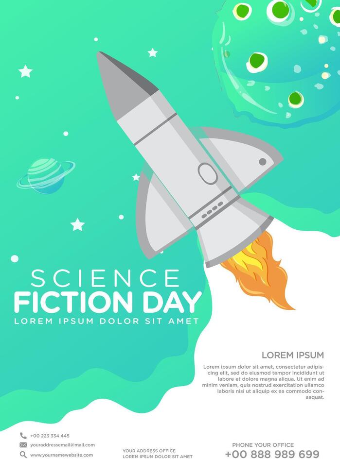 Science fiction day poster with a rocket vector