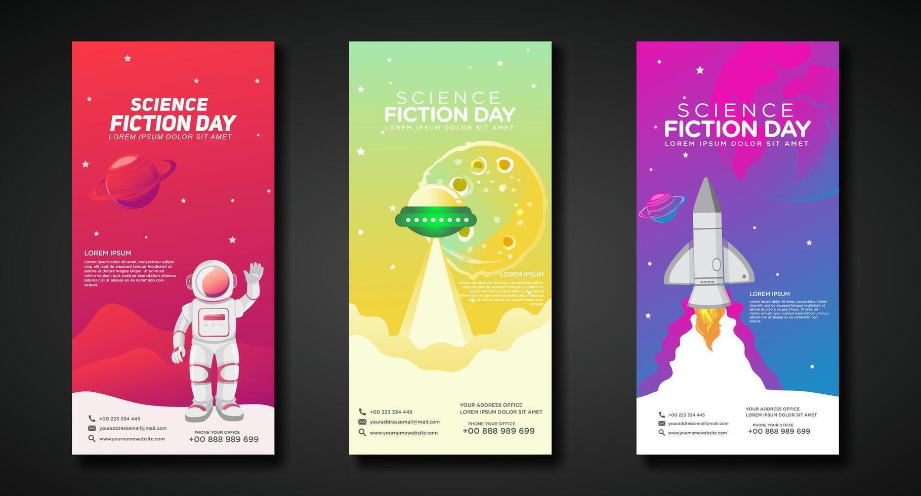 Science fiction vertical banners set with space and rocket vector