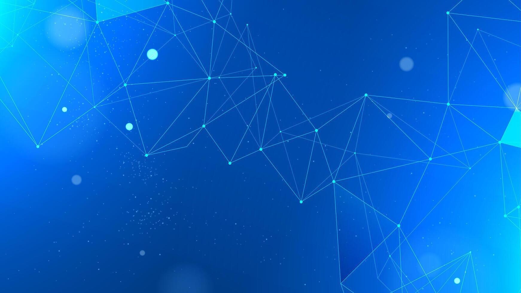 Abstract tech network connection dots and plexus lines on a blue background. Digital neural technology and data science analysis background. Futuristic scientific wallpaper with mesh vector