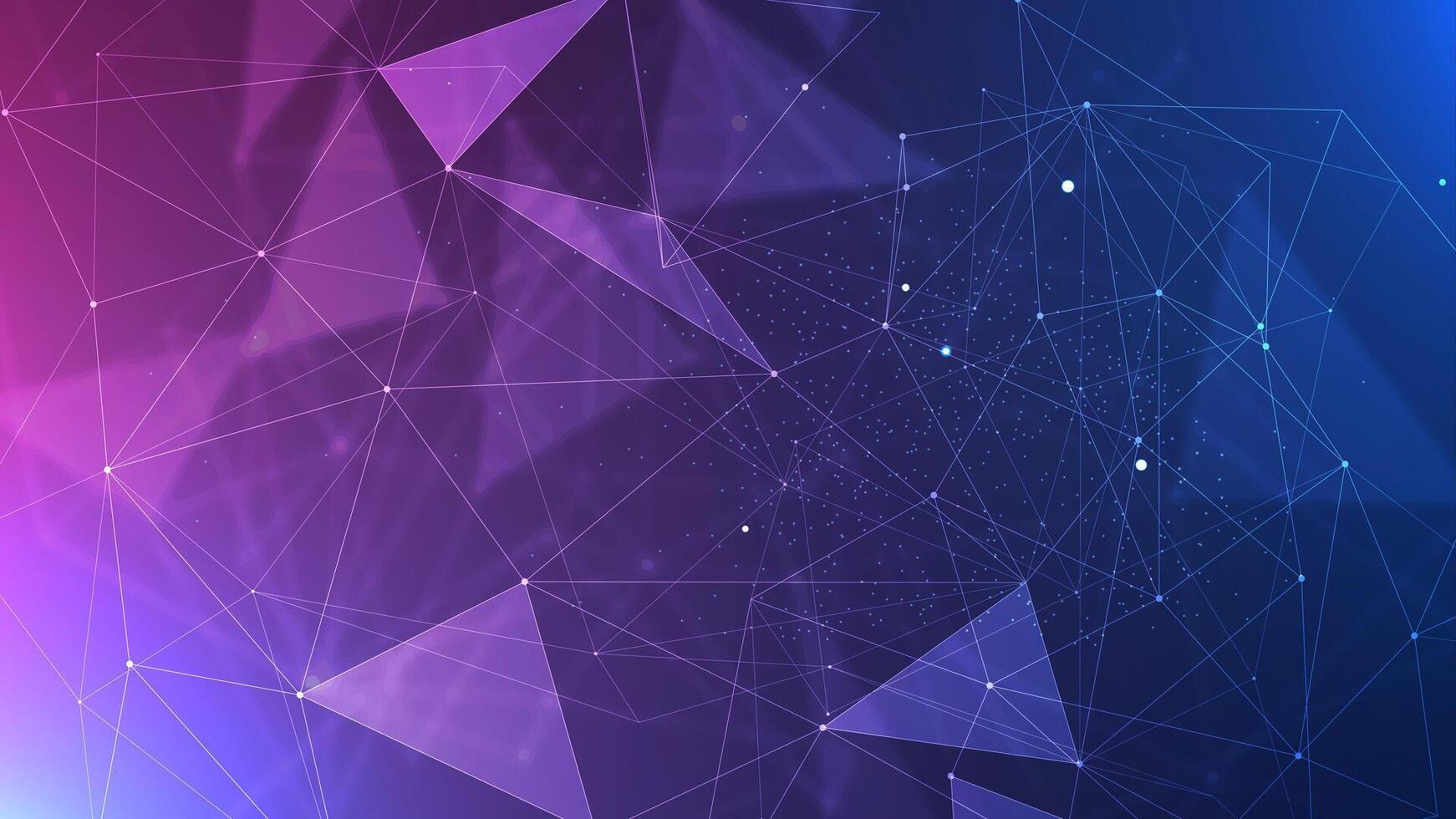 Abstract tech network connection dots. Digital neural network background, geometric polygonal shapes. Futuristic scientific wallpaper with mesh. Dark background with plexus lines vector