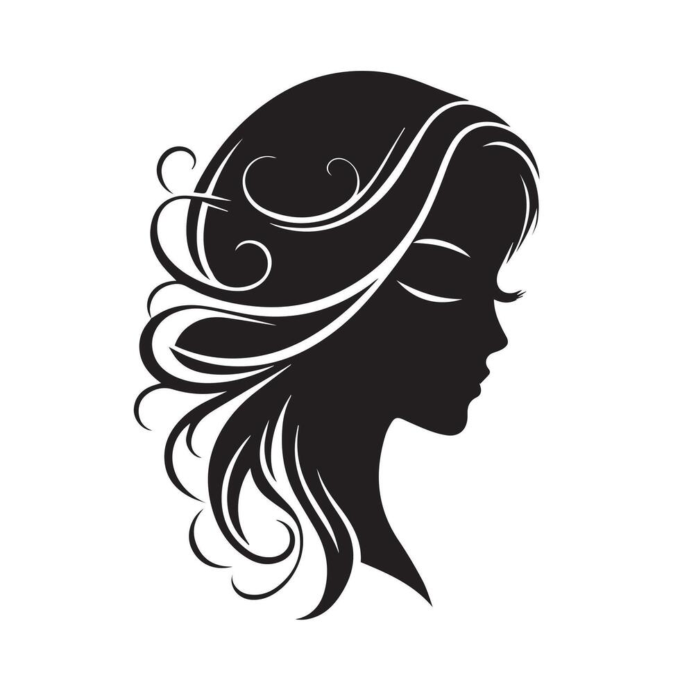 silhouette of a woman's face with long hair vector