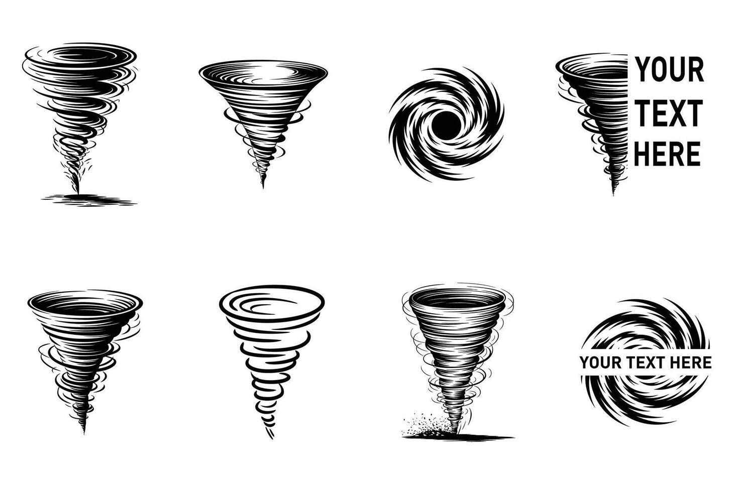 Tornado Silhouette set. Collection of Tornado. vector