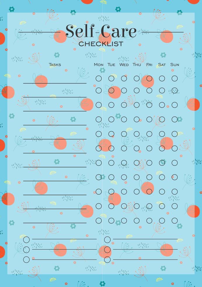 Selfcare list organizer paper sheet. Planner list worksheet template vector