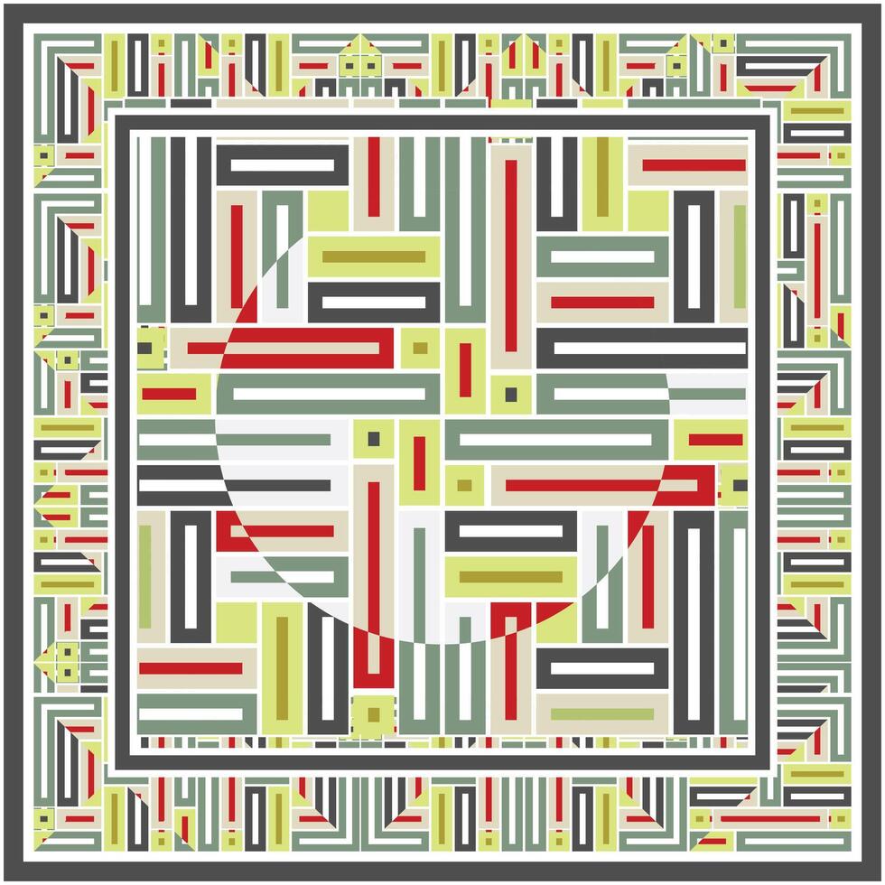 Abstract Geometric Square Scarf Print Pattern, Line Art with Multicolor Combination. vector