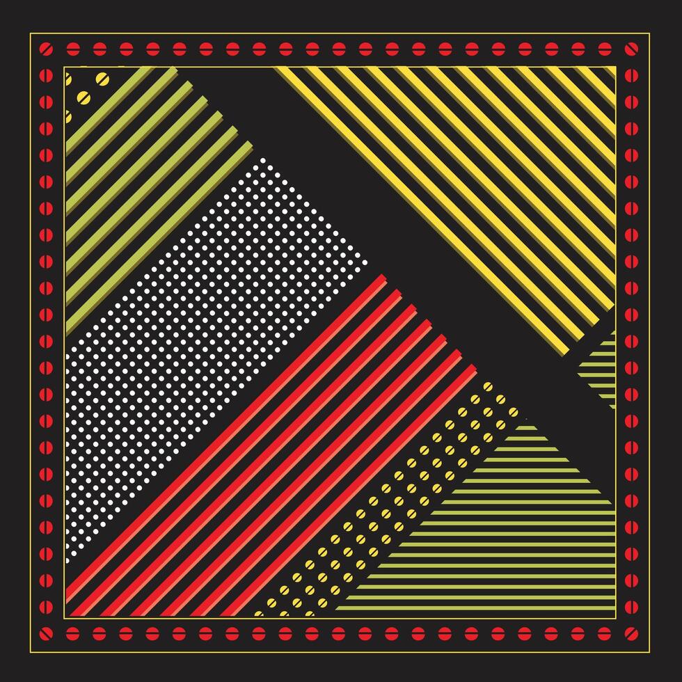 Abstract Geometric Square Scarf Print Pattern, Line Art with Multicolor Combination. vector