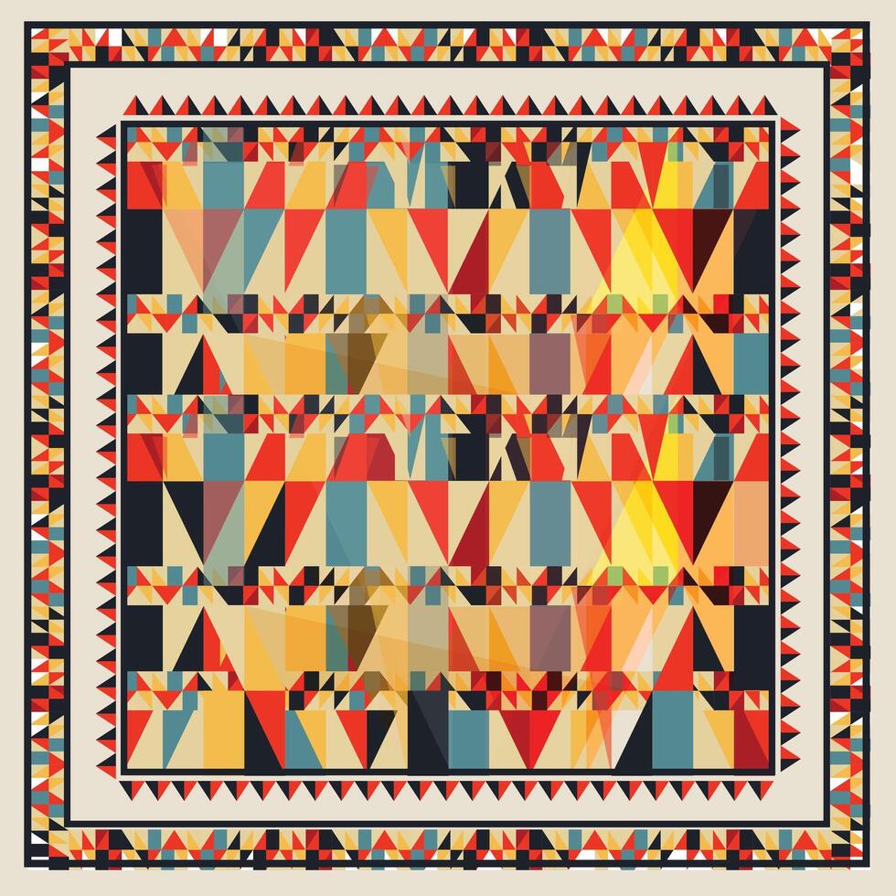 Abstract Geometric Square Scarf Print Pattern, Line Art with Multicolor Combination. vector