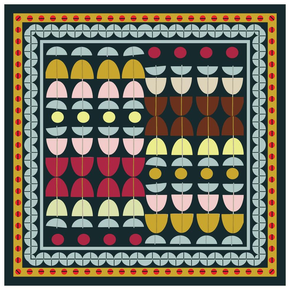 Traditional Indian Motif Print Placement with Border. vector