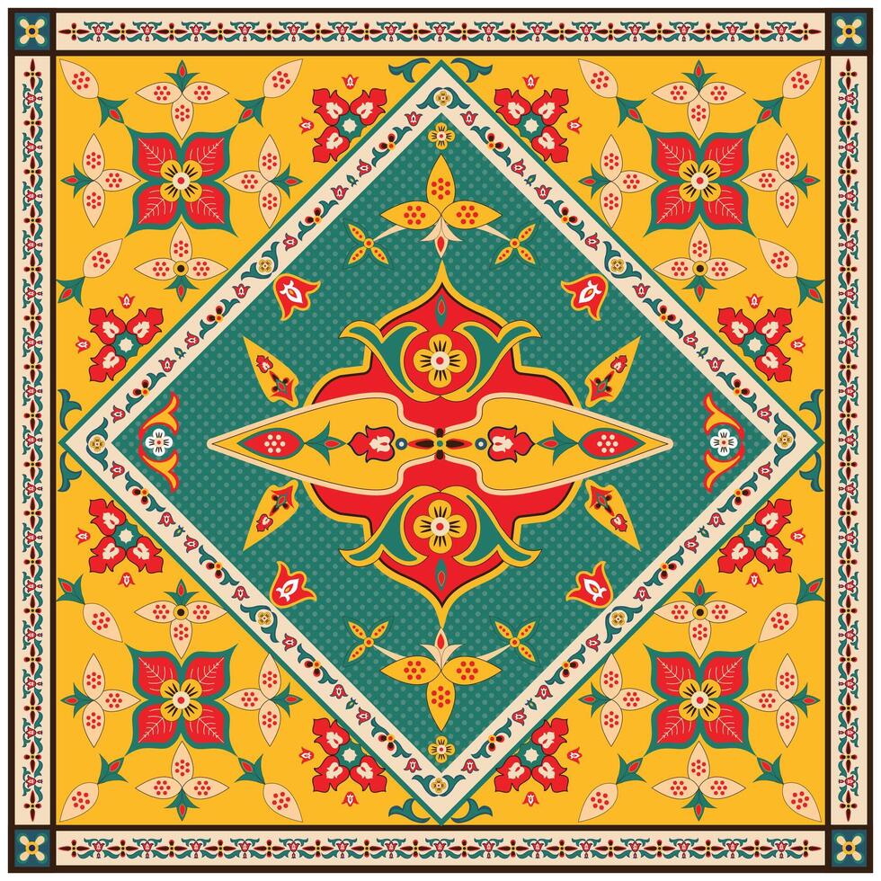 Traditional Flower Motif Print Placement with Red Background. vector