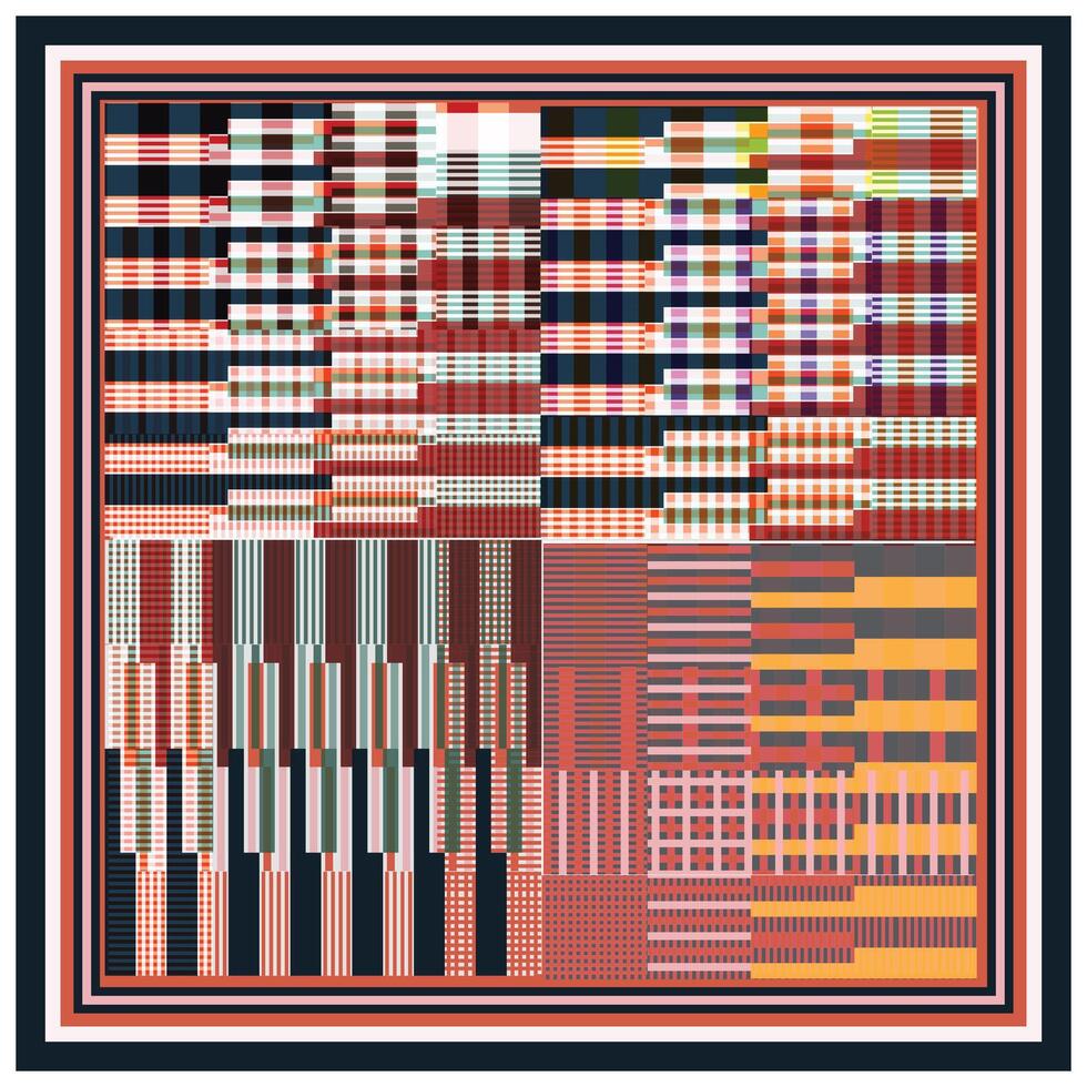 Abstract Geometric Square Scarf Print Pattern, Line Art with Multicolor Combination. vector