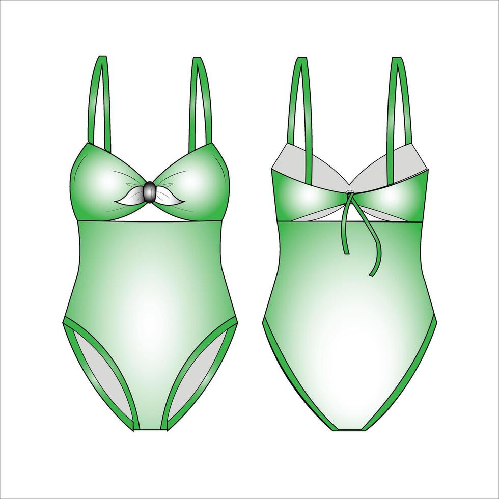 Front and Back Swimsuits Tummy Control Cutout High Waisted Bathing Suit Wrap Tie Back 1 Piece Swimsuit.eps vector