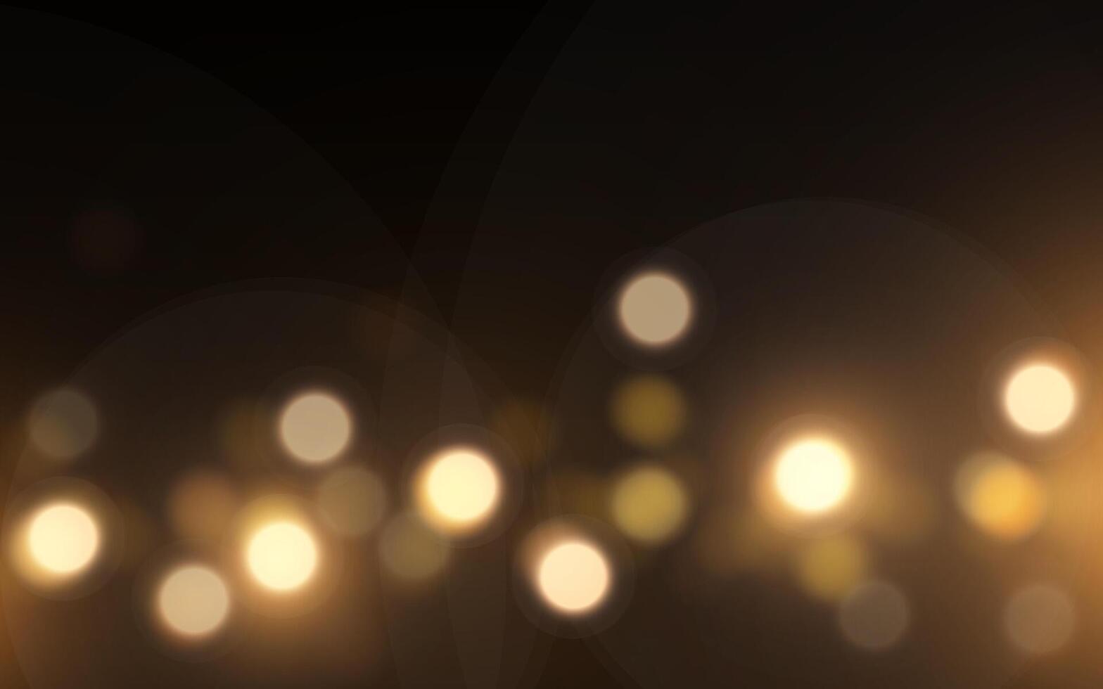 Golden Bokeh Lights on Dark Background. Warm Glow of Defocused Light Orbs in Night, Backgrounds decoration vector