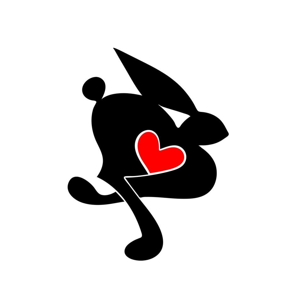 Running hare with a red heart. vector