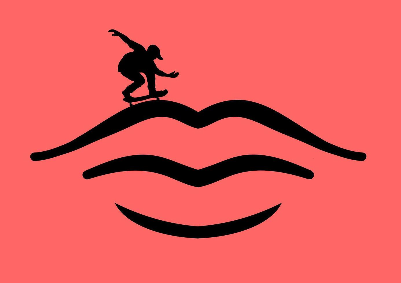 Skateboarder rides along the contour of a womans lips vector