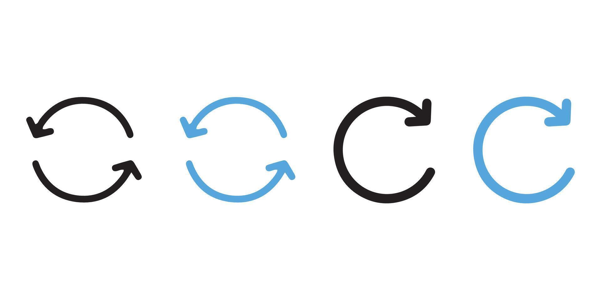 Refresh, Reload or Redo simple icons set designed in blue and black filled, outline and line style vector