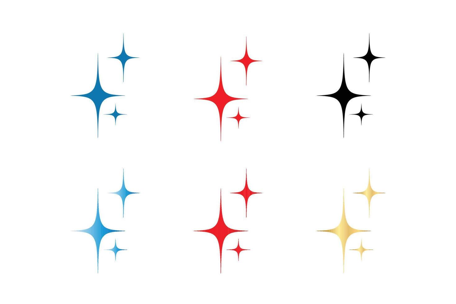 Retro futuristic sparkle icons star collection. Set of star shapes. Abstract cool shine effect sign design. vector