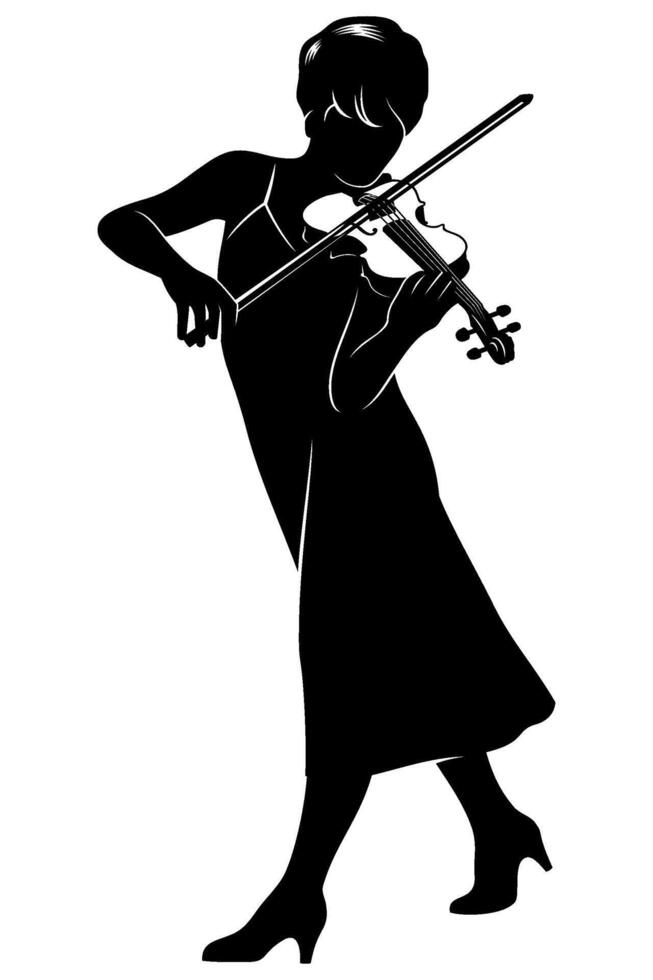 Woman playing violin silhouette. Cipart isolated on white. vector