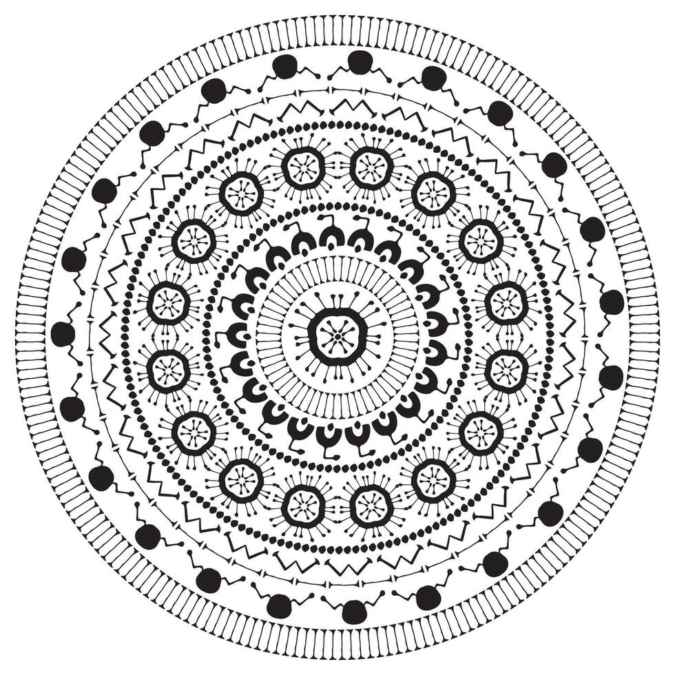 Mandala print. geometric black white hand drawn illustration vector