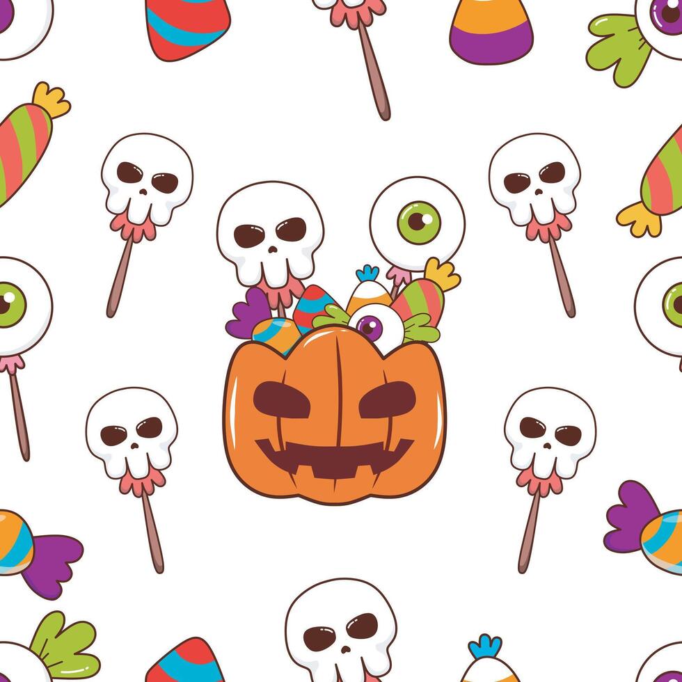 Seamless Pattern with Halloween Sweets Candy. Premium Illustration . vector