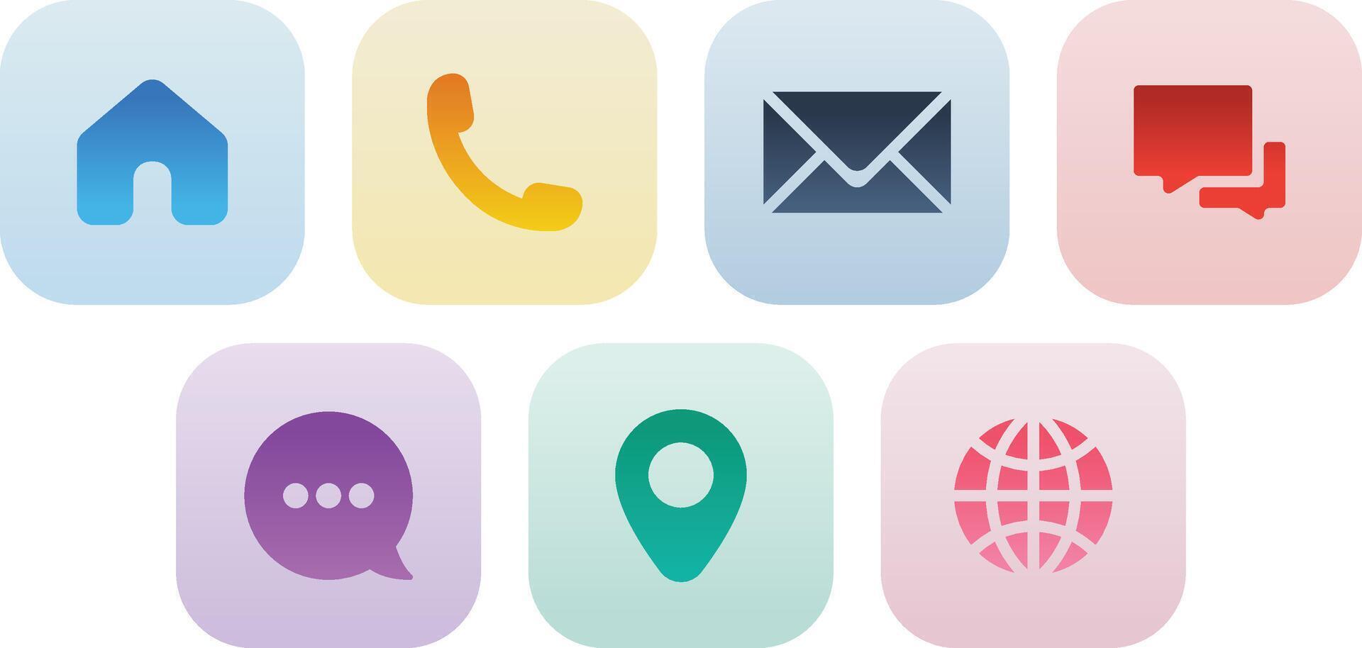 Contact Us Square Rounded Icon Set with Gradient Color vector