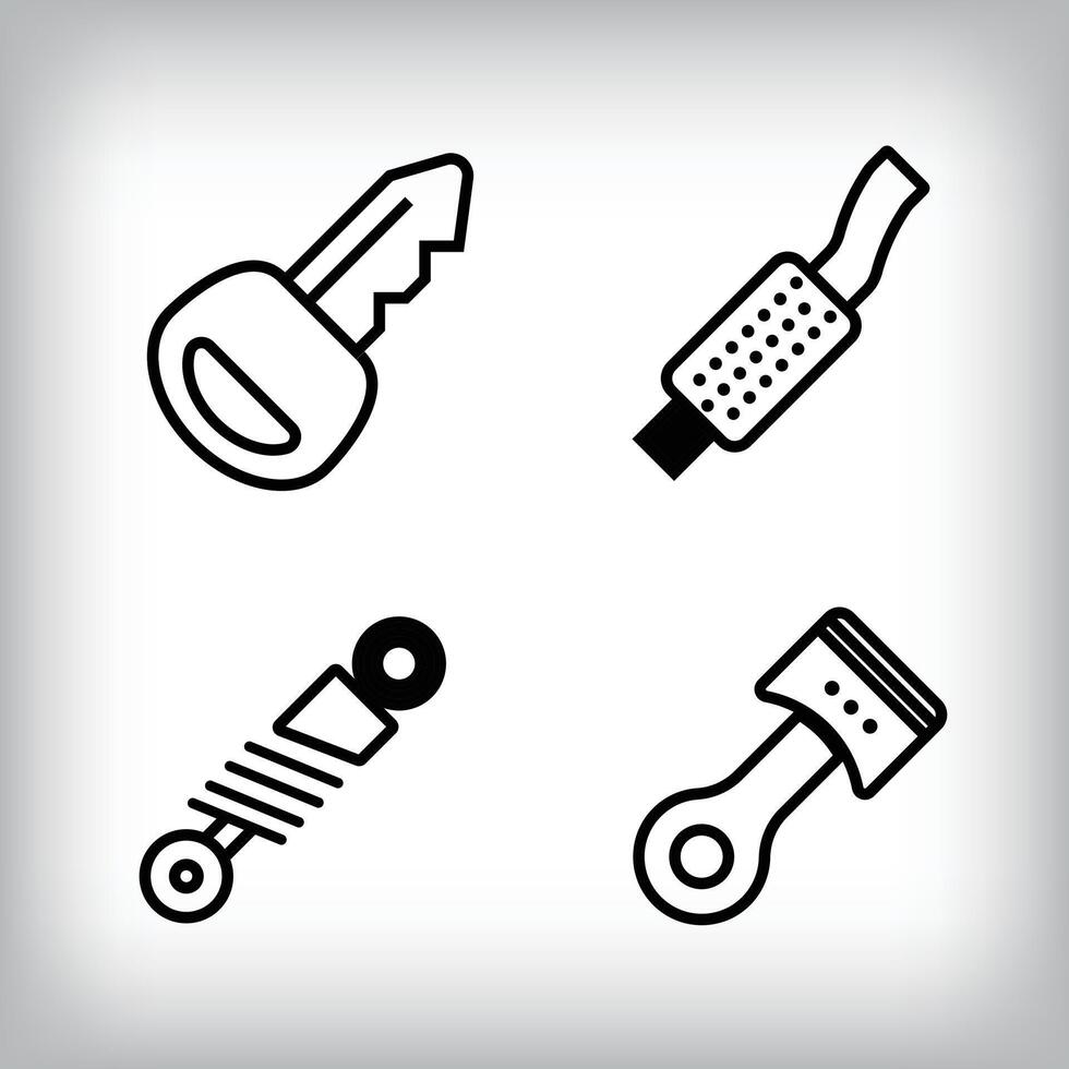 Linear 4 vehicle icon set. switch, exhaust and suspension vehicle parts and design icon set. vector