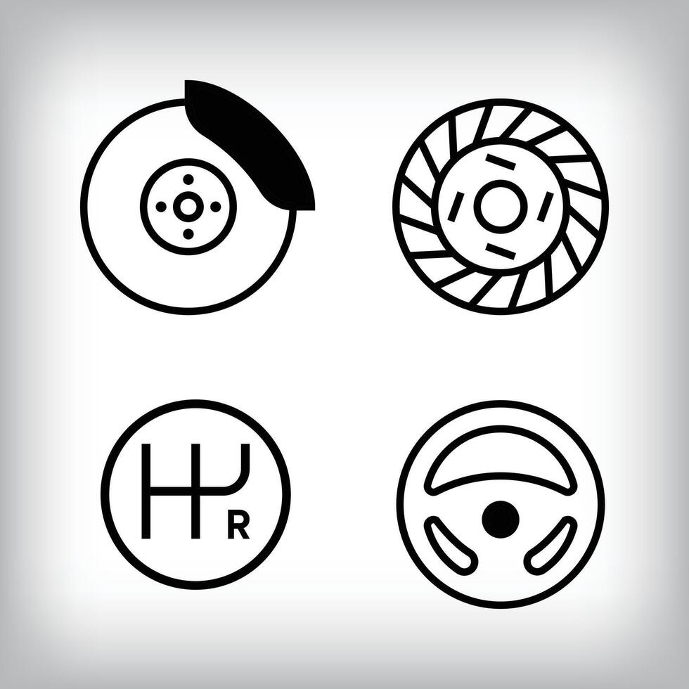 Linear 4 vehicle icon set. Brake, gear and steering vehicle parts and design icon set. vector