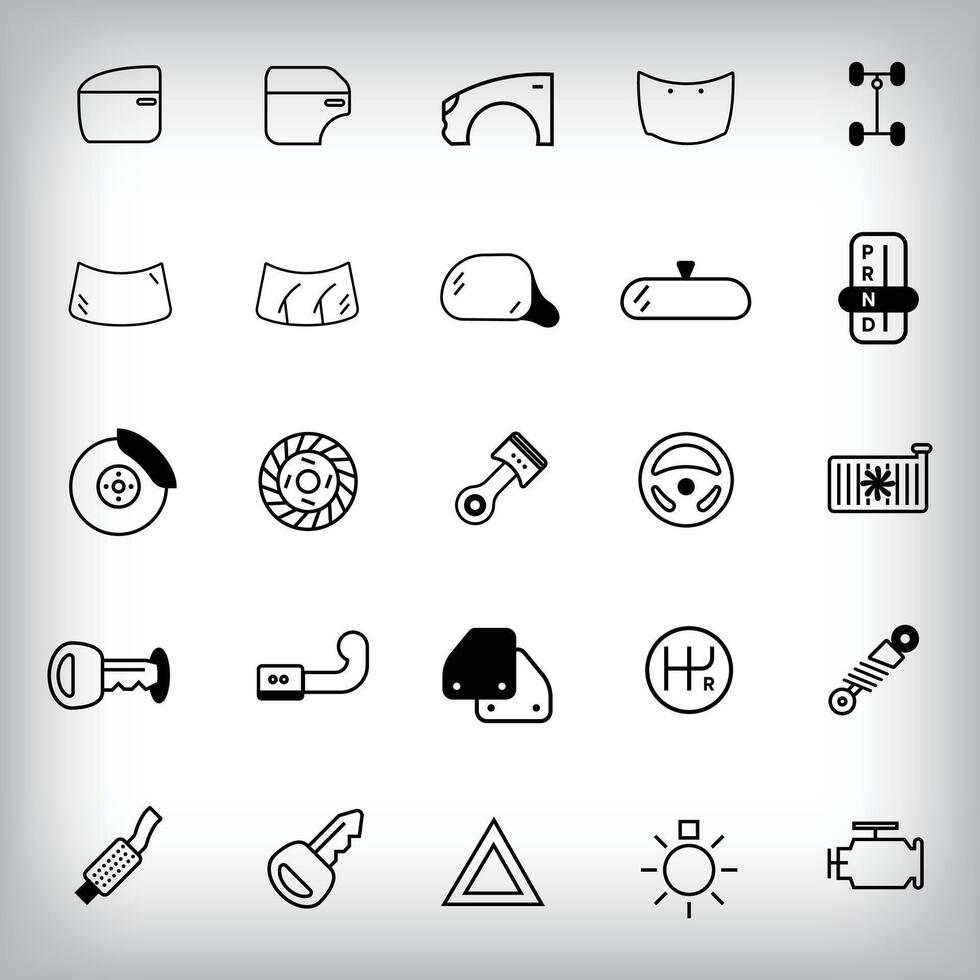 Set of 20 linear vehicle icons. Vehicle parts and design icon set. vector