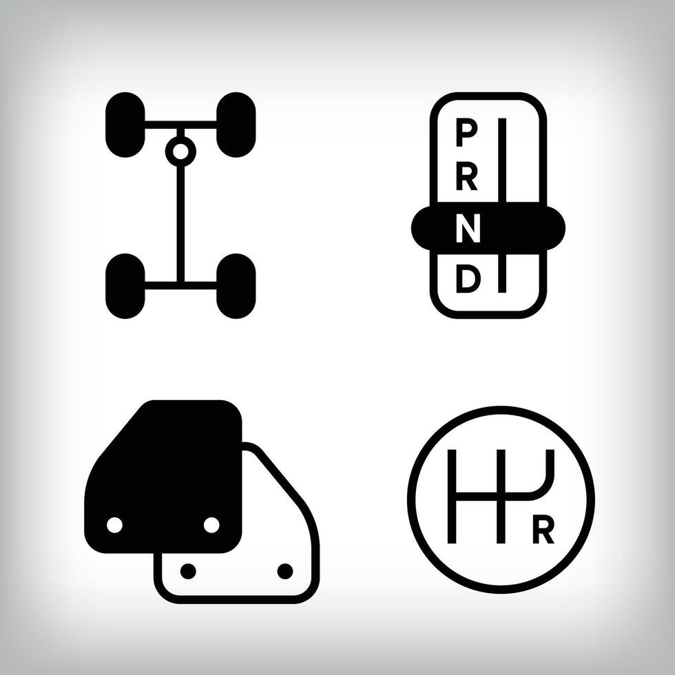 Linear 4 vehicle icon set. Chassis, gear and floor mat vehicle parts and design icon set. vector