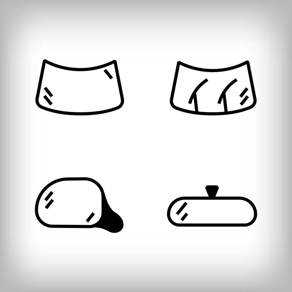 Linear set of 4 vehicle body icons. Mirror, windshield and rearview mirror vehicle parts and design icon set. vector
