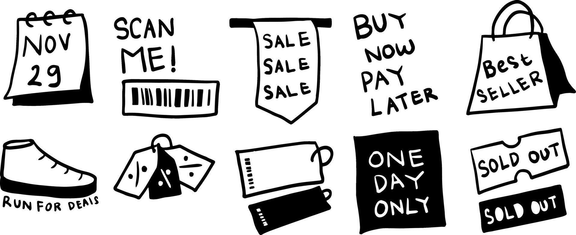 Minimalist Shopping Doodles for Black Friday Designs vector