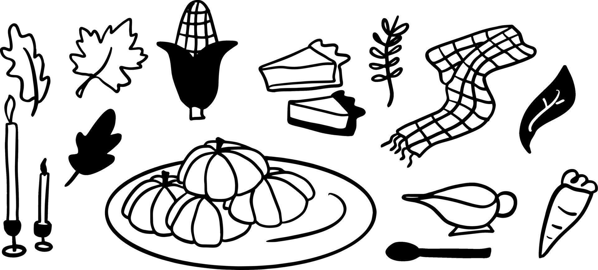 Fall Harvest Doodle Set for Thanksgiving Designs vector