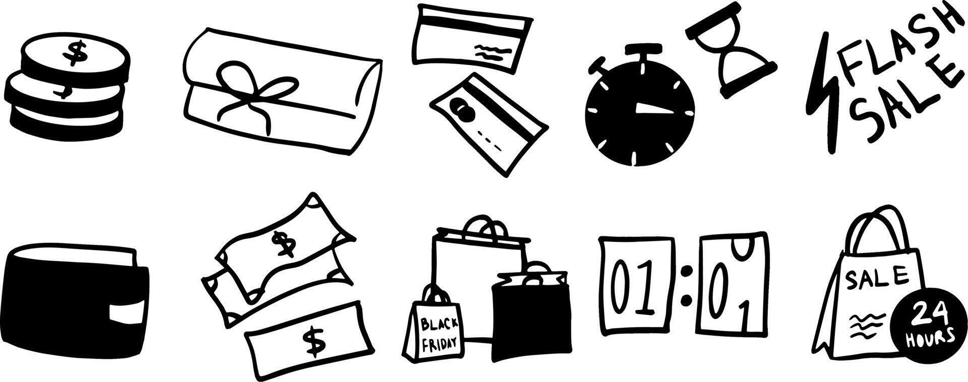 Black Friday Doodle Set for Shopping and Sales Designs vector