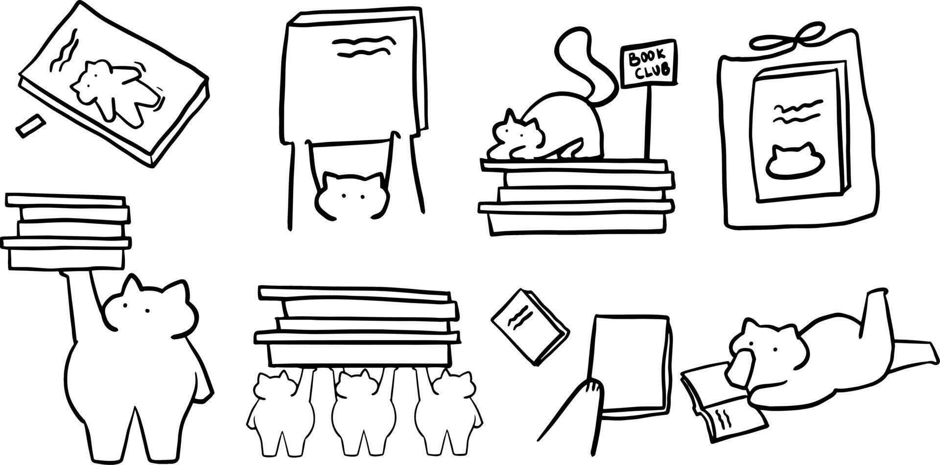 Cat x Book Set Illustration - Cute Minimalist Doodle for Book and Pet-Themed Designs vector