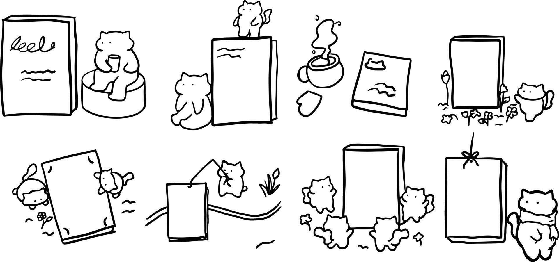 Minimalist Book and Cat Illustrations for Cute Designs vector