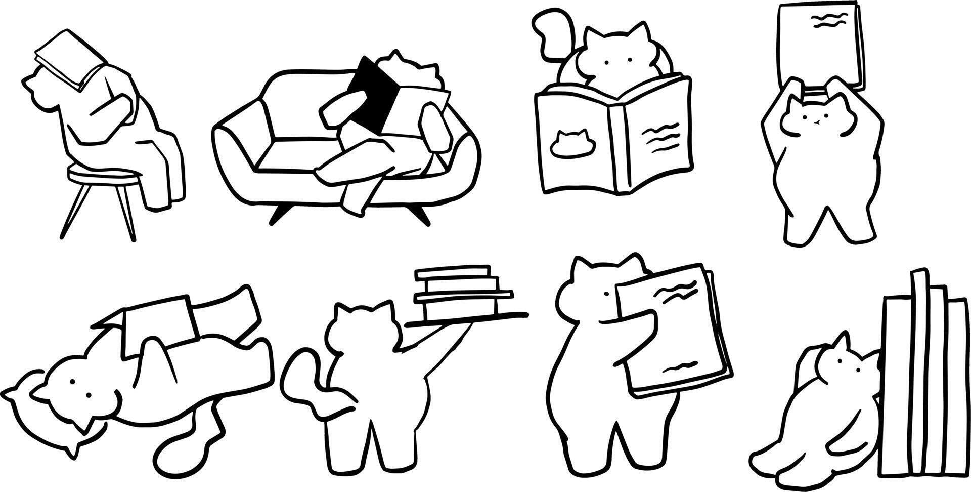 Cat and Book Art for Cozy Pet Designs vector