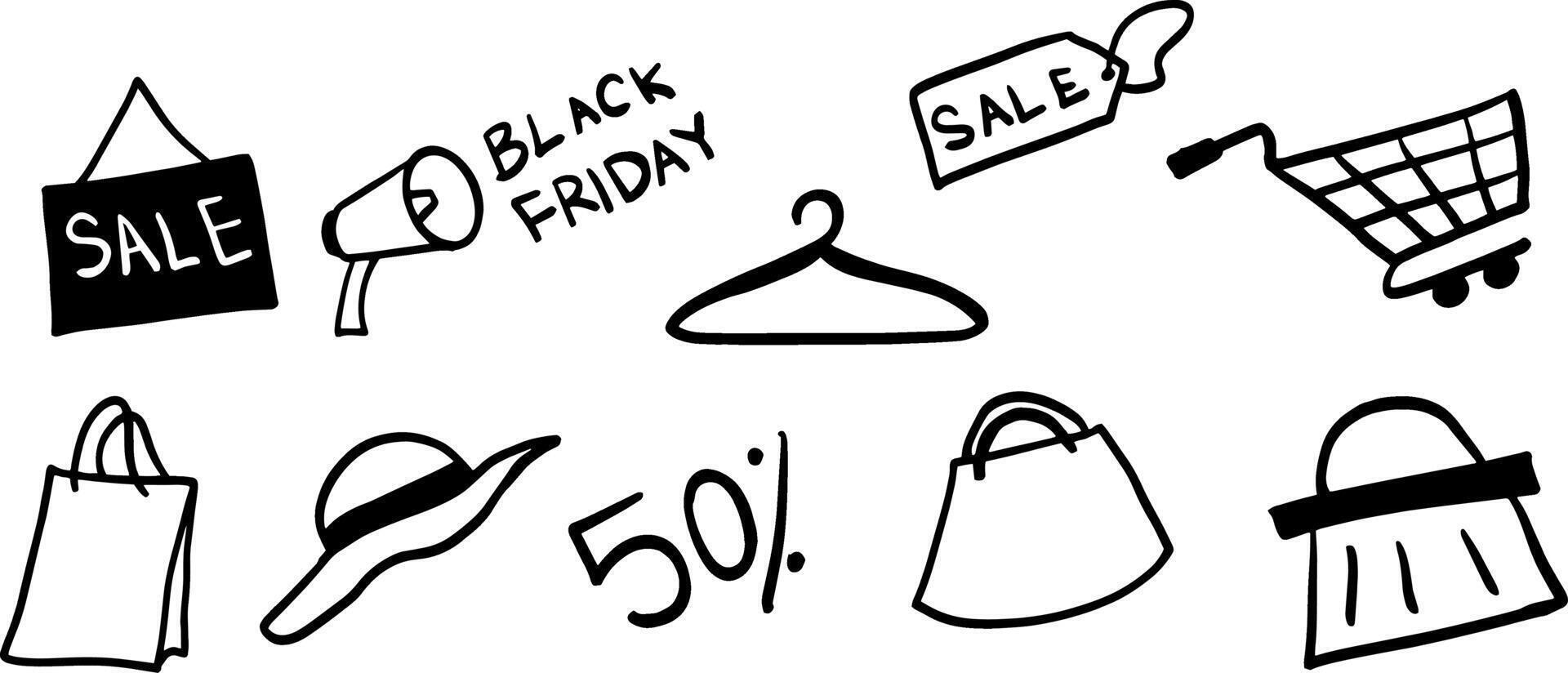 Black Friday Set Illustration - Minimalist Doodle for Shopping and Sales Designs vector