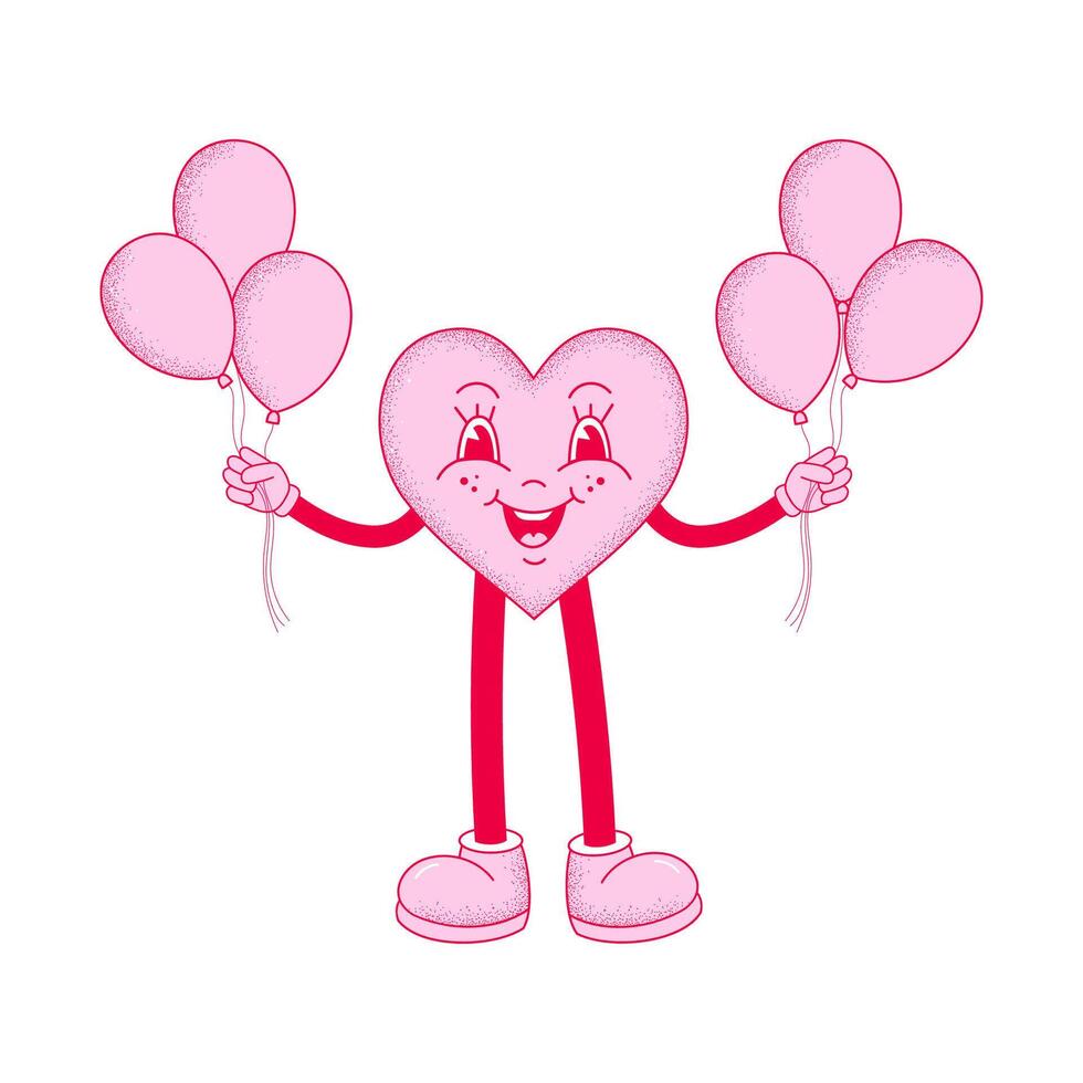 Cartoon heart in hand drawn style with air balloons. vector