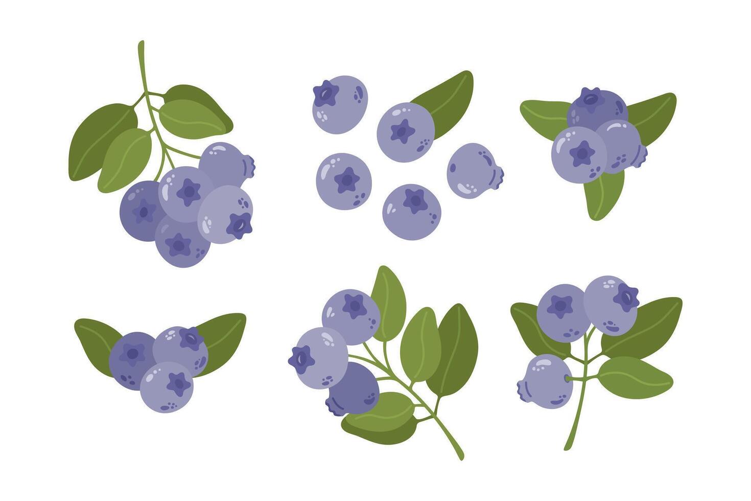 Summer blueberries with leaves. Hand drawn cartoon berries set illustration. vector
