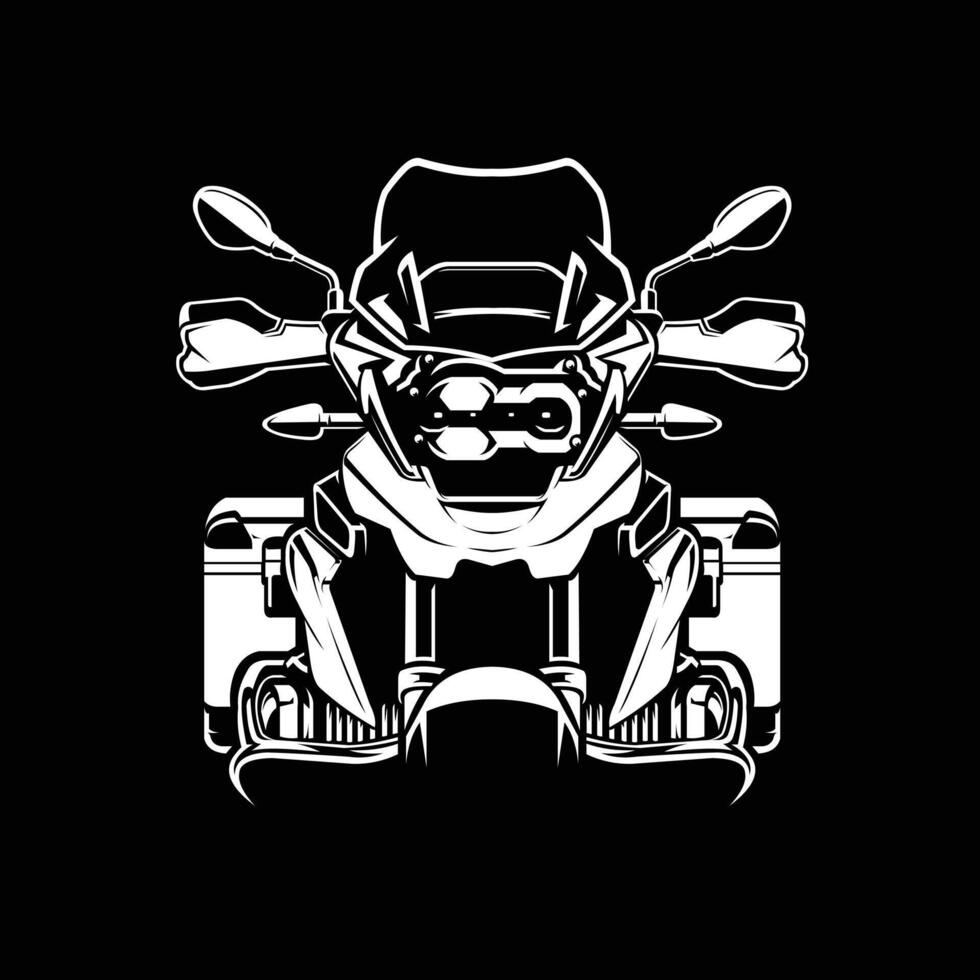 Adventure Bike Front View Stock Silhouette Monochrome Isolated vector