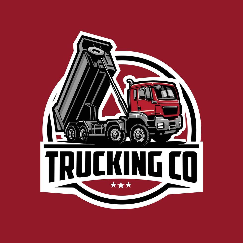 Dump truck company badge circle emblem . Ready made logo template set isolated. Best for truck and freight related industry vector