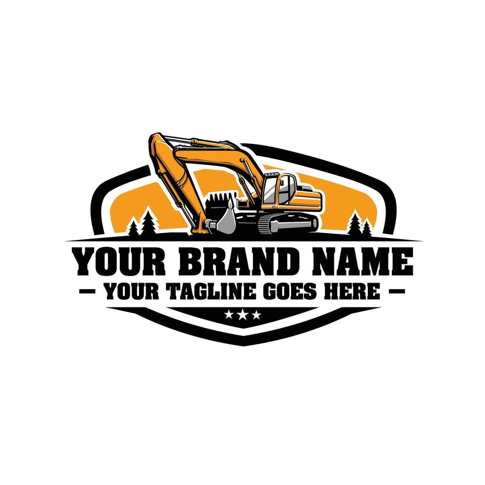 Construction equipment machine rental company logo. Bold emblem stock logo design vector