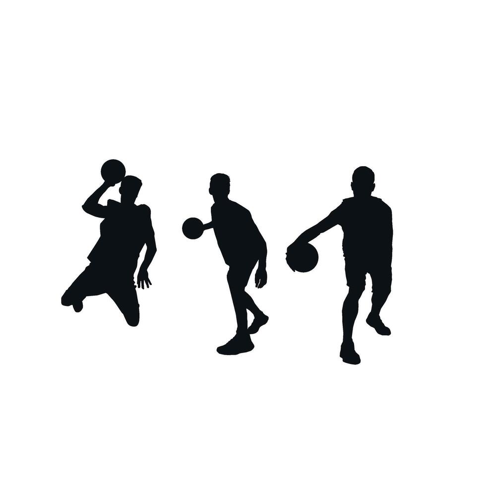 Silhouette of basketball players in action with the ball vector