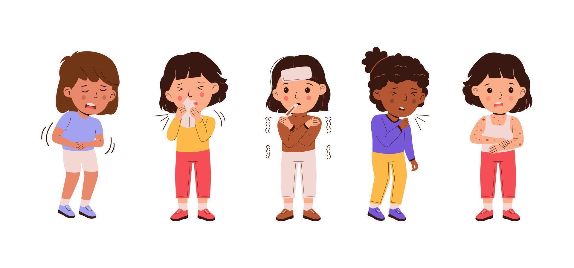 Sick kids character set vector