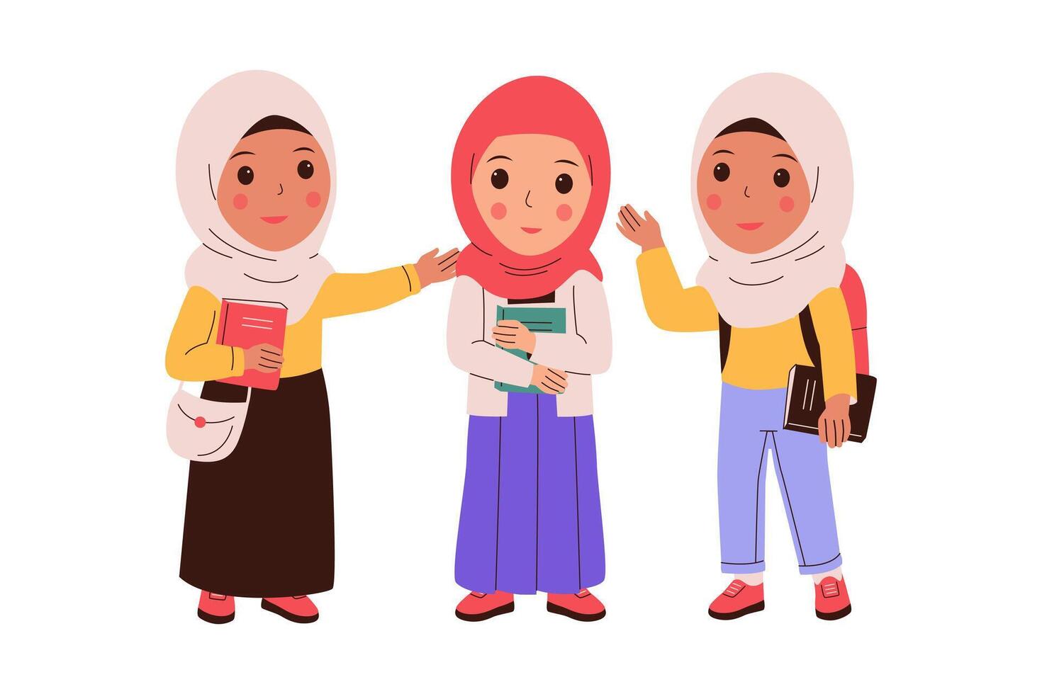 Funny little girl student wearing a hijab vector