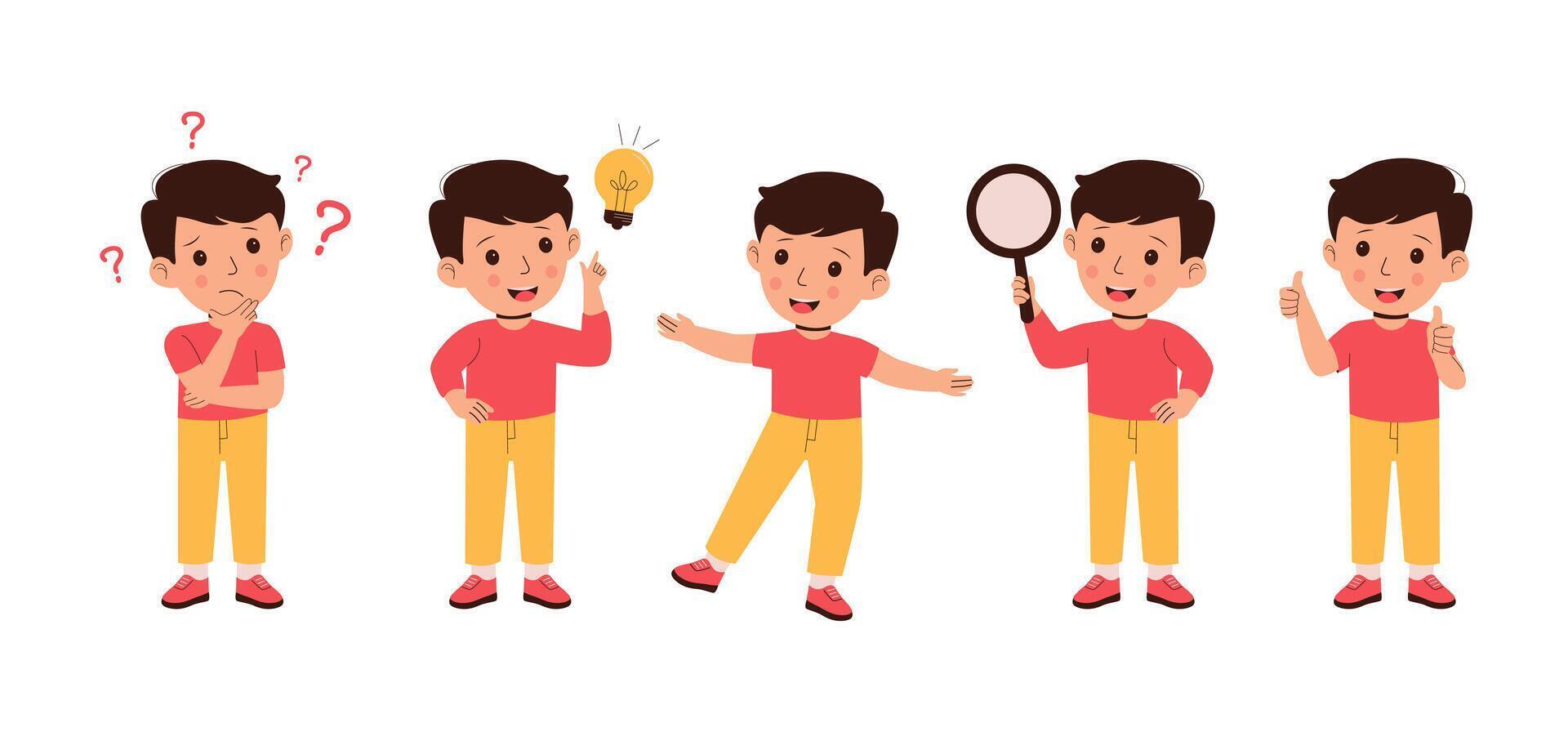Flat of cute little boy thinking an idea vector