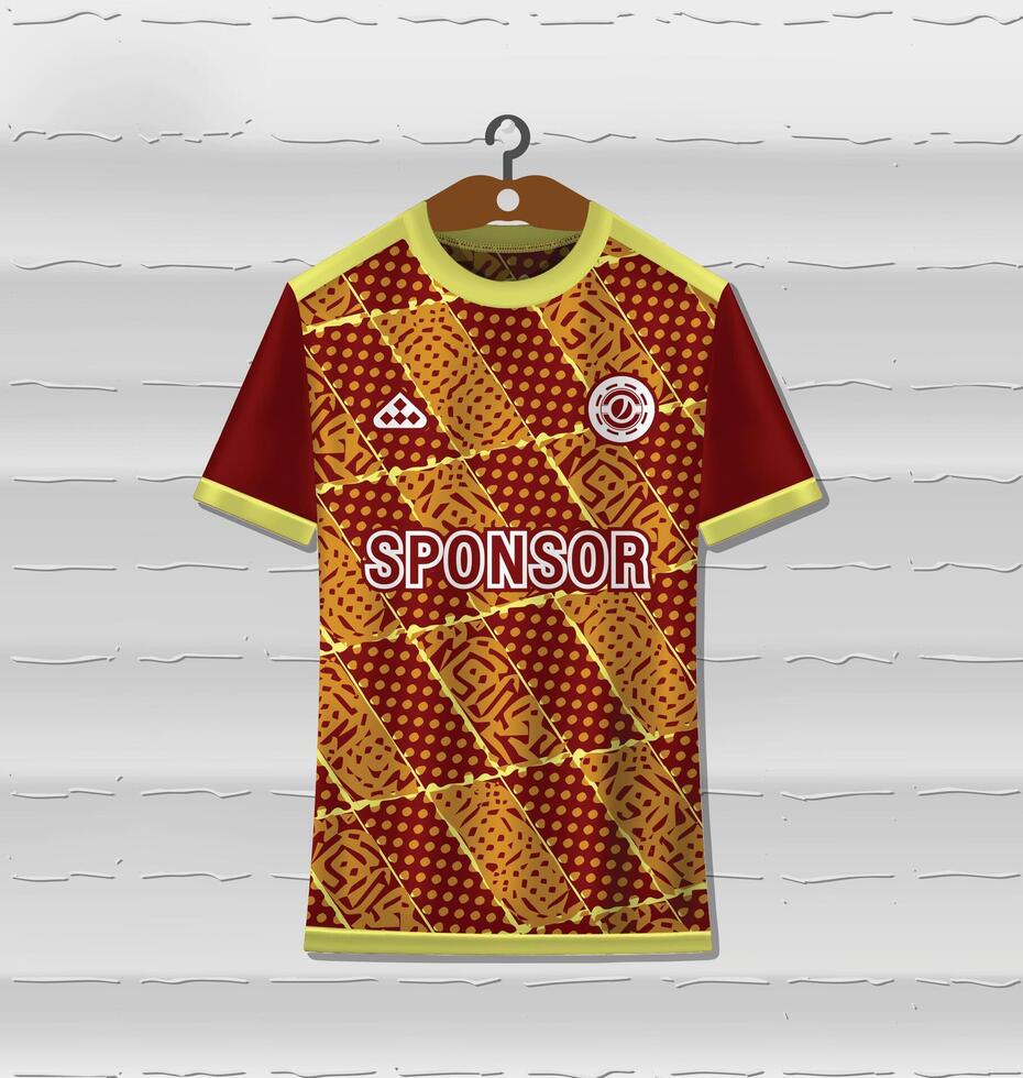 Sports jersey design with dark red and yellow background vector