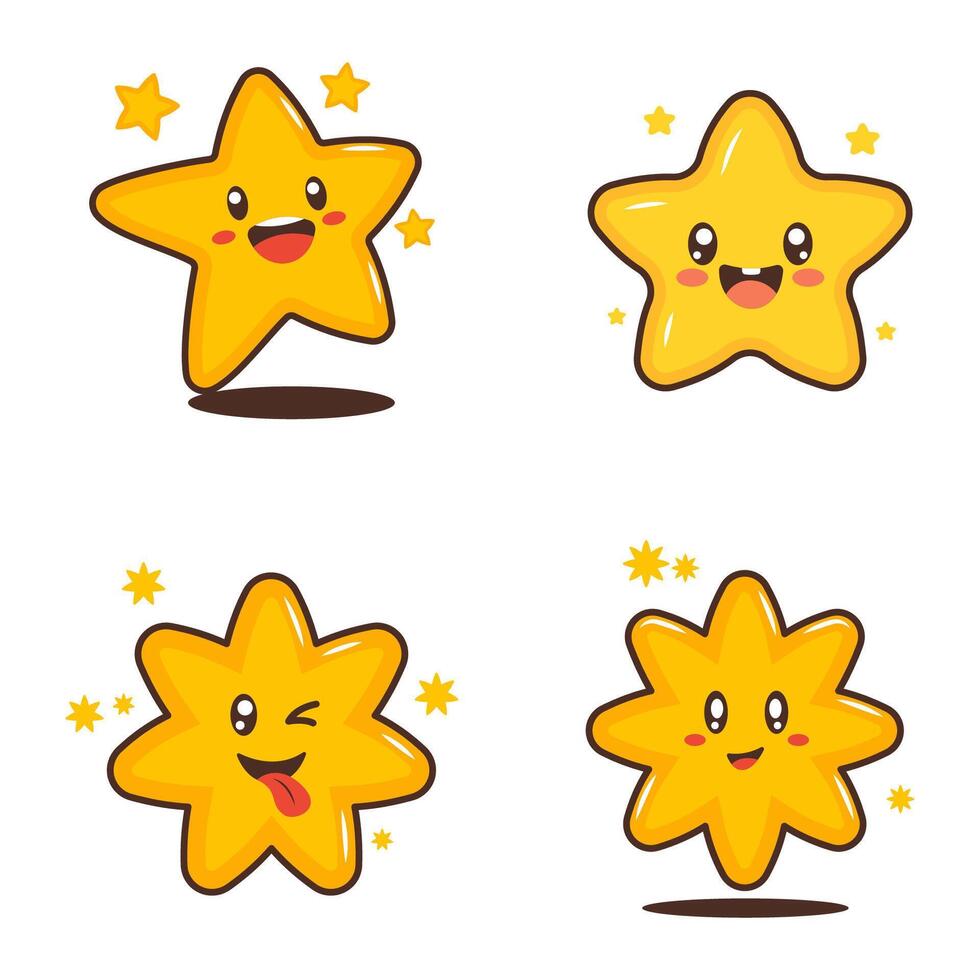 Collection of Cute Twinkling Little Star Character with Happy Expression vector