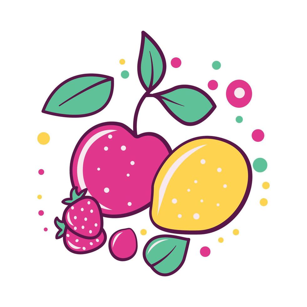 Colorful Fresh Tropical Fruits of Strawberry Lemon Orange Healthy Food vector