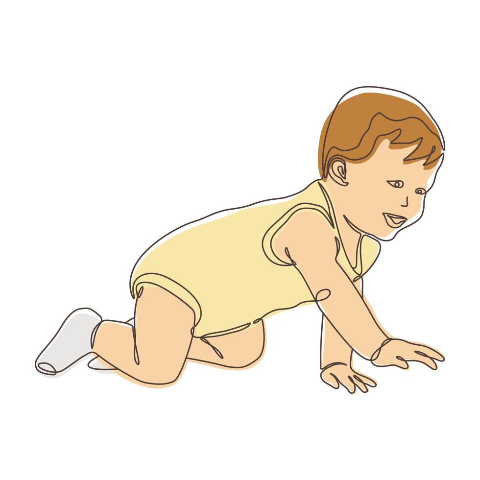 Cute Newborn Baby Cartoon Character Crawling in Line Art Hand Drawn Design vector