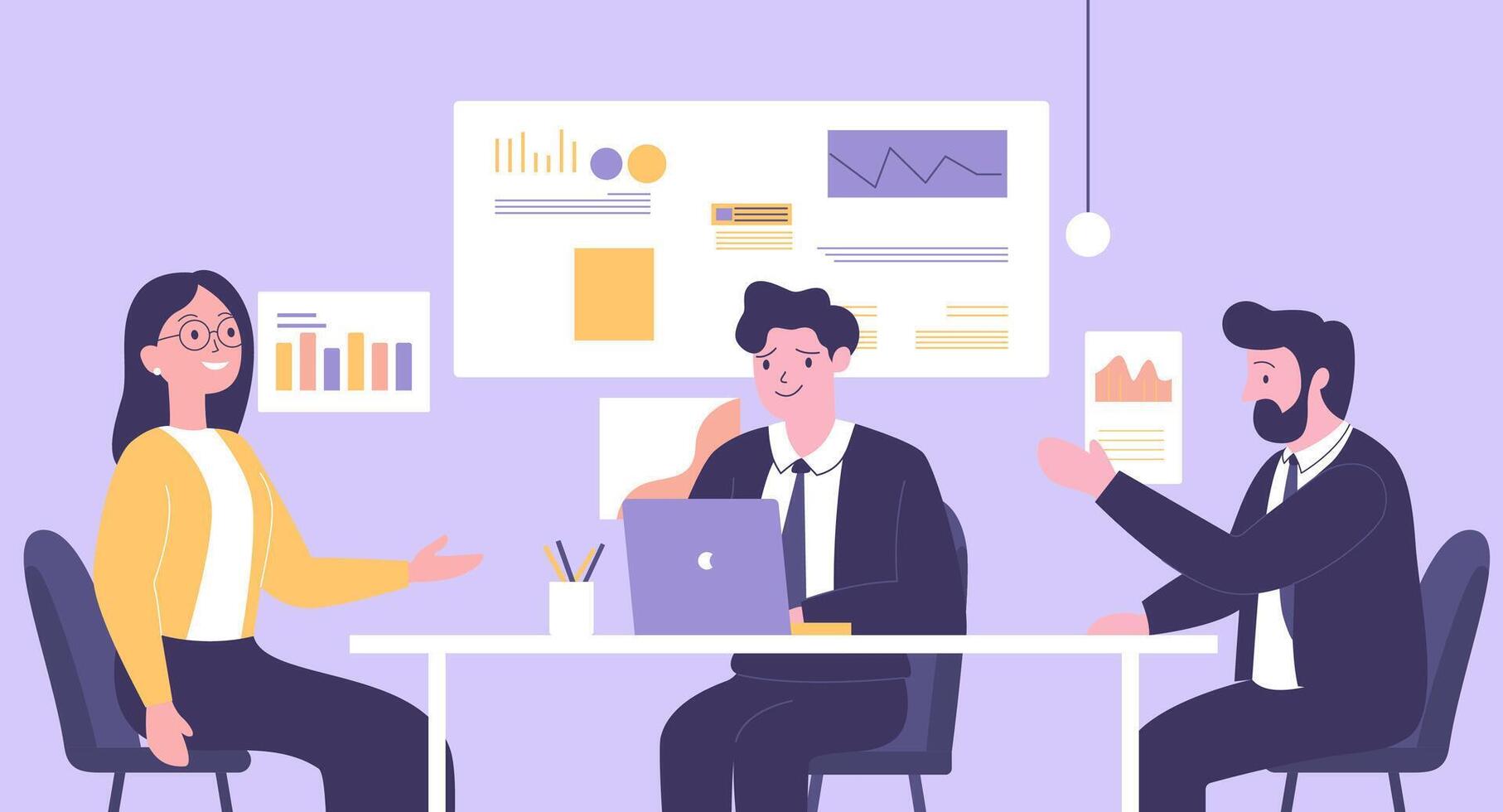 Teamwork Business Meeting at office with Infographic on Screen vector